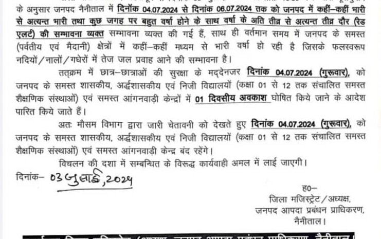  उत्तराखंड: भारी बारिश का अलर्ट, इन जिलों में बंद रहेंगे स्कूल